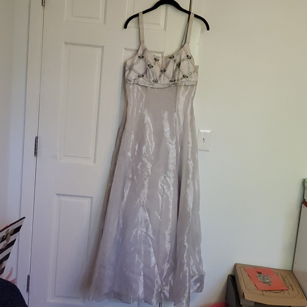 Grey 90's Long Formal Dress With Flowers